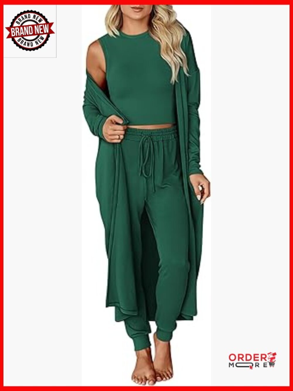 3-Piece Lounge Set: Cardigan, Tank Top, Jogger Pants